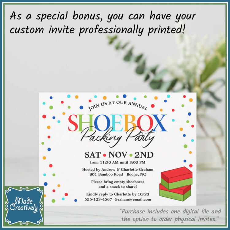 "Jesus Loves You" Dots Shoebox Packing Party Invite - Image 4