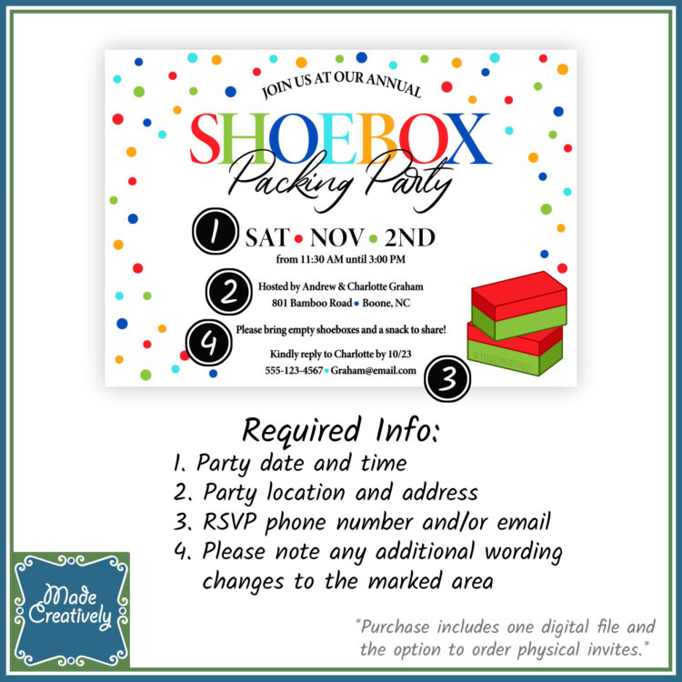 "Jesus Loves You" Dots Shoebox Packing Party Invite - Image 3
