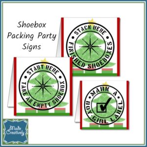 Shoebox Packing Party Signs