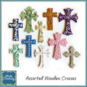 Wooden Cross with Rhinestones and Faux Pearls