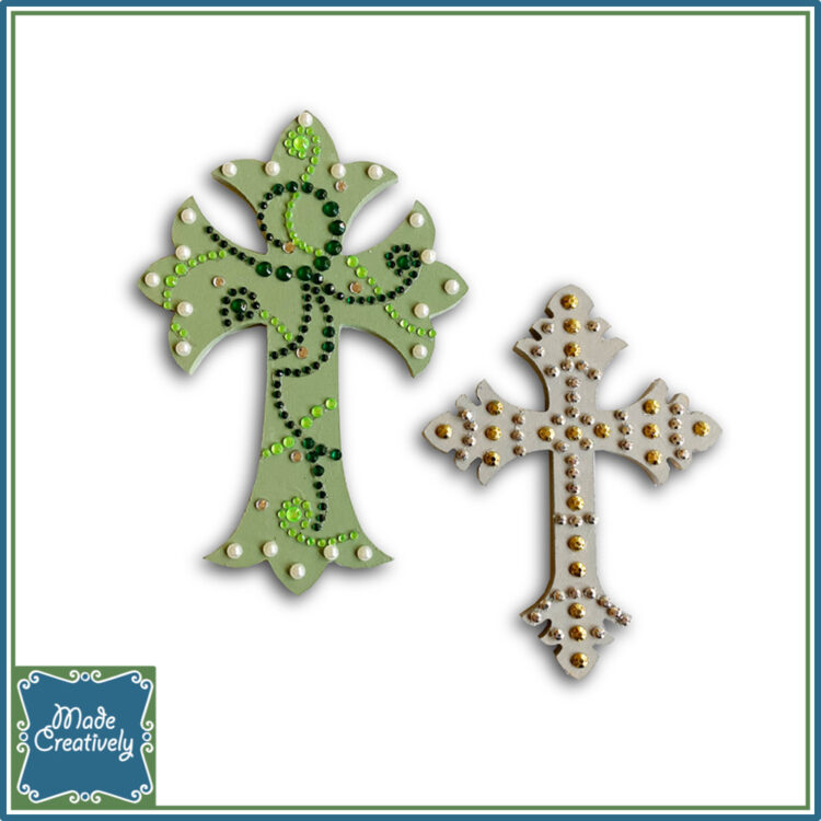 Wooden Cross with Rhinestones and Faux Pearls - Image 3