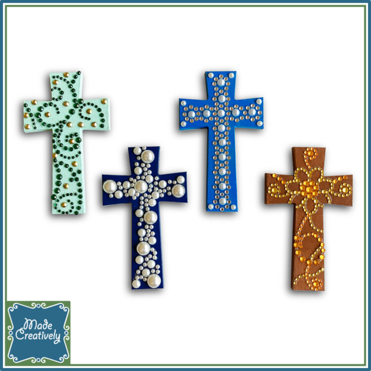 Wooden Cross with Rhinestones and Faux Pearls - Image 4