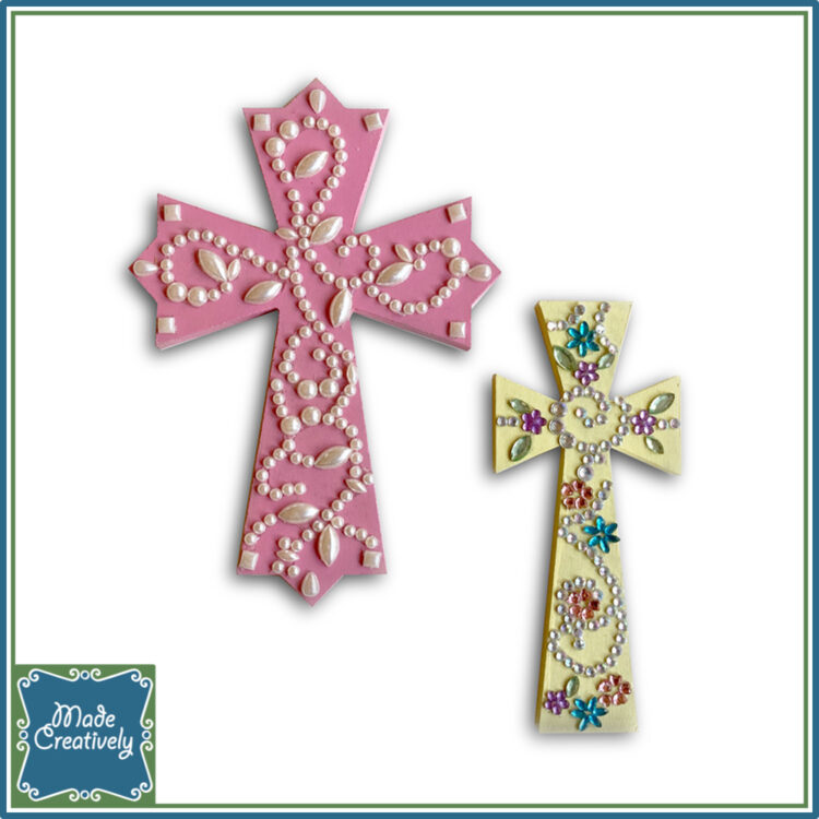 Wooden Cross with Rhinestones and Faux Pearls - Image 2