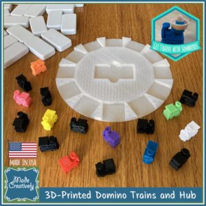 3D-Printed Domino Train Game Pieces & Station Hub Set