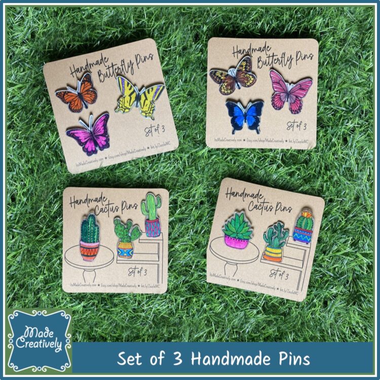 Handmade Pins - Cactus / Butterfly